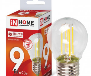 Лампа светодиодная LED-ШАР-deco 9Вт 230В Е27 6500К 810Лм прозрачная IN HOME
