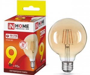 Лампа светодиодная LED-GL-95-deco gold 9Вт 230В Е27 3000К 810Лм золотистая IN HOME
