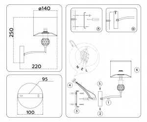 LH71135 BS/WH латунь/белый E14 max 40W 220*140*250