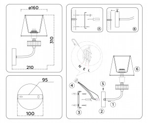 LH71255 BS/WH латунь/белый E14 max 40W 210*160*310