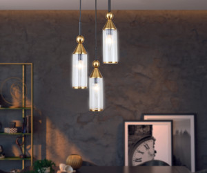 LH55252/3 BK/BS/CL черный/латунь/прозрачный E14*3 max 40W D230*1200