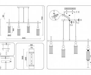LH55254/4 BK/BS/CL черный/латунь/прозрачный E14*4 max 40W 845*65*1150
