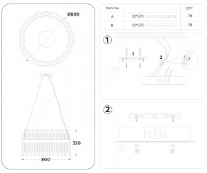 TR5011 CH/CL хром/прозрачный 88W 3000K/4200K/6400K D800*950 (Без ПДУ)