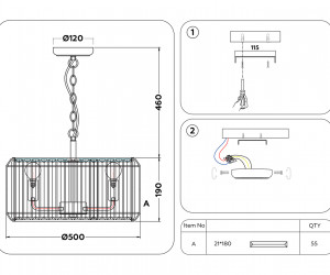 TR5815 BK/CL черный/прозрачный E14/5 max 40W D500*650