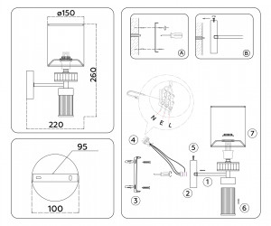 LH71305 CGD/WH золото/белый E14 max 40W 220*150*260