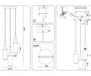 LH55272/3 BS/FR латунь/белый матовый E14 max 40W D230*1200