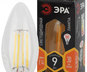 Лампа светодиодная  ЭРА F-LED B35-9w-827-E14 ЭРА (филамент, свеча, 9Вт, тепл, E14)
