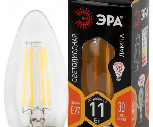 Лампа светодиодная  ЭРА F-LED B35-11w-827-E27 ЭРА (филамент, свеча, 11Вт, тепл, E27)