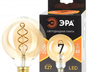 Лампа светодиодная  ЭРА F-LED G95-7W-824-E27 spiral gold (филамент, шар спир зол, 7Вт, тепл, E27)
