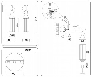 LH55260 BK/BS/CL черный/латунь/прозрачный E14 max 40W 140*80*310
