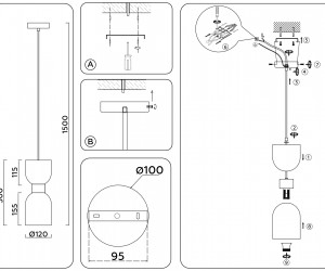 LH56091 BS/FR латунь/белый матовый E14 max 60W D120*1500