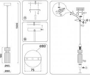 LH56111 BK/BS/CL черный/латунь/прозрачный E14 max 40W D65*1500