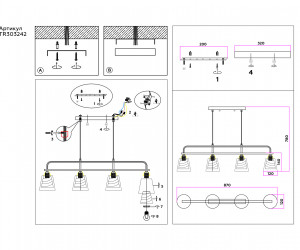 TR303242/4 WH/CH/CL/FR белый/хром/прозрачный/белый матовый E27*4 max 60W 870*120*780