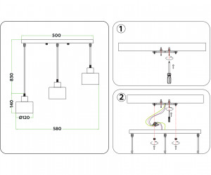 TR8117/3 WH/BS белый/латунь E27*3 max 40W 580*120*970