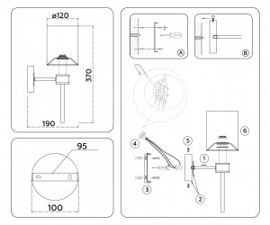 LH72375 DBS/WH темная латунь/белый E14 max 40W 190*120*370