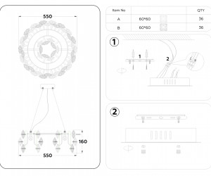 TR5186/6 GD/CL/SM золото/прозрачный/дымчатый E14/6 max 40W D550*1000