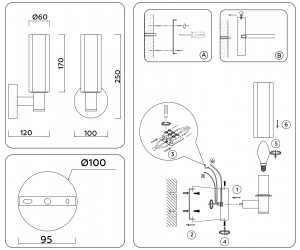 LH55517 BK/BS/CL черный/латунь/прозрачный E14 max 40W 120*100*250