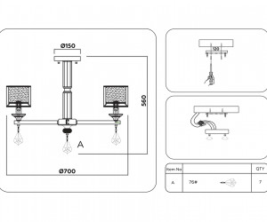 TR4535/6 GD/WH золото/белый E14/6 max 40W D700*560