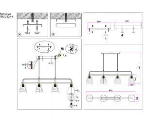 TR303244/4 BK/CH/SM/FR черный/хром/дымчатый/белый матовый E27*4 max 60W 870*120*780