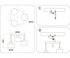 TR8121/3 BK/BS черный/латунь E27*3 max 40W D370*265