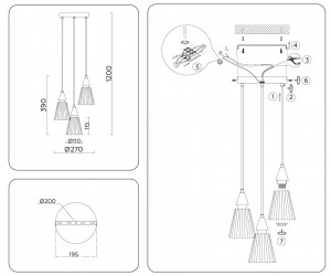 LH58112/3 BK/LW/SM черный/светлое дерево/дымчатый E14*3 max 40W D270*1200
