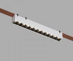 DK5571-WB Cветильник для трека-ремня Belty, серия Grill, со светодиодом, L323*W40*H45мм, 48V DC, 12W, RA90, 24°, 3000K, IP20, белый с черным, алюминий