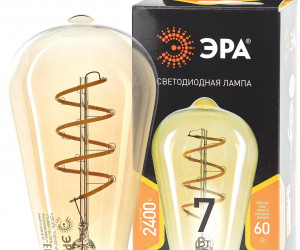 Лампа светодиодная  ЭРА F-LED ST64-7W-824-E27 spiral gold  ЭРА (филамент, спир зол, 7Вт, тепл, E27)