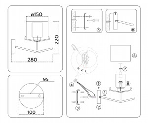 LH57010 BS/FR латунь/белый матовый E14 max 40W 280*150*220