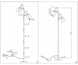 TR97125/2 GD/BK золото/черный E27*2 max 40W D130*223*1460