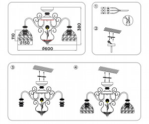TR3055/3 BG/GD/FR бежевый/золото/белый матовый E27/3 max 40W D600*380