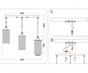 TR8164/3 BK черный E27*3 max 40W 580*102*1060