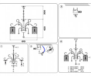 TR4507/5 GD/CL золото/прозрачный E14/5 max 40W D610*720