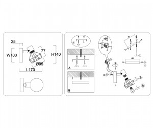 TR8655 BK/GD черный/золото E14 max 60W 170*100*140