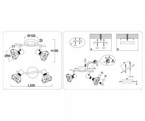 TR8656/2 BK/GD черный/золото E14/2 max 60W 330*100*185