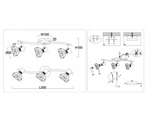 TR8657/3 BK/GD черный/золото E14/3 max 60W 550*100*185