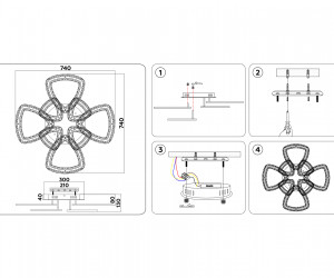 FA8863/4+4 WH белый 182W 3000K+6400K/3000K/6400K/4200K+4200K 740*740*130 (ПДУ РАДИО 2.4G)
