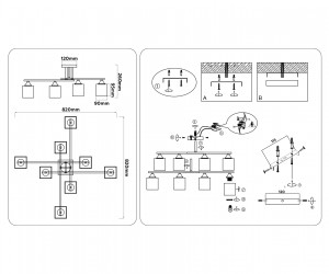 TR303044/8 CP медь E27/8 max 60W 820*820*260