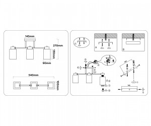 TR303045/3 WH/GD белый/золото E27/3 max 60W 540*100*270