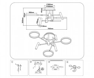 FL51646/3+3 WH/CH белый/хром 76W 3000K-6400K D700*300 (ПДУ ИК)