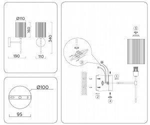 LH72385 BS/GR латунь/серый E14 max 40W 190*110*340