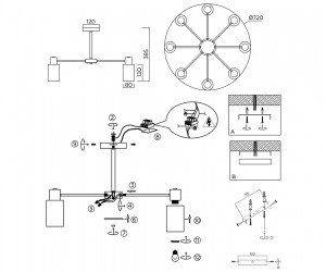 TR9575/8 SN сатин E14*8 max 40W 720*720*385