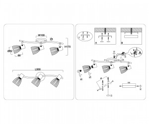 TR8661/3 BK/GD черный/золото E14/3 max 60W 550*100*170