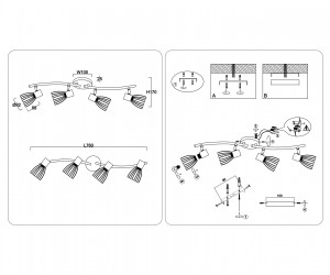 TR8662/4 BK/GD черный/золото E14/4 max 60W 760*100*170
