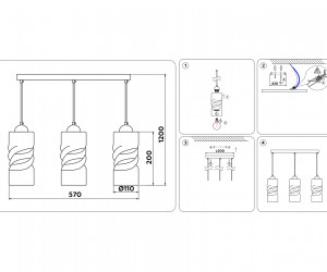 TR3556/3 BK/TI черный/янтарь E27 max 40W 570*110*1200