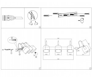 TR97109/3 GD/BK золото/черный E27*3 max 40W D130*223*273*550