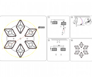 TR5211/6 GD/CL золото/прозрачный E27/6 max 40W D550*180