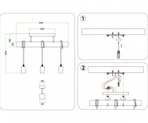TR8182/3 BK/LW черный/светлое дерево E27*3 max 40W 500*50*420
