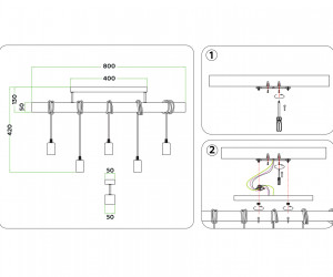 TR8183/5 BK/LW черный/светлое дерево E27*5 max 40W 800*50*420