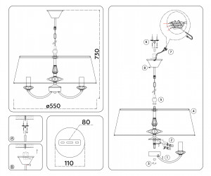 LH75021/5 GD/PI золото/розовый E14/5 max 40W D550*730
