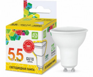 Лампа светодиодная LED-JCDRC-standard 5.5Вт 160-260В GU10 3000К 495Лм ASD*